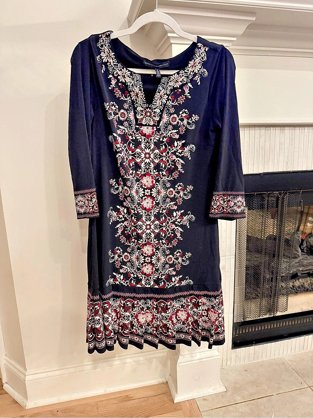 White House Black Market Embellished Floral Silky Knit Dress Size S
